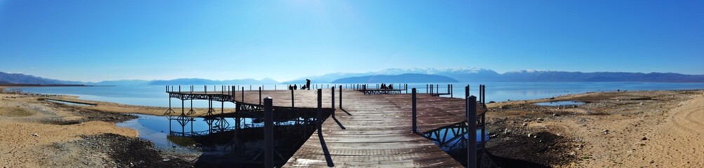 panoramic image of a lake prespa in macedonia