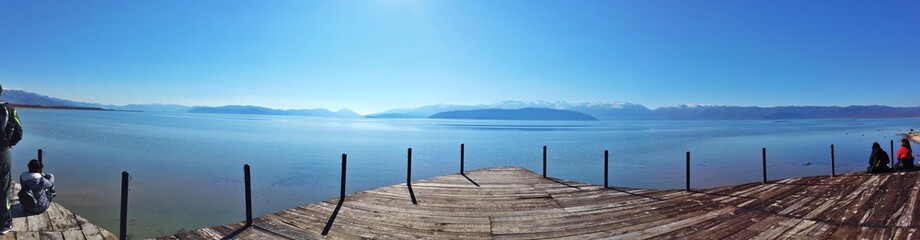panoramic image of a lake prespa in macedonia