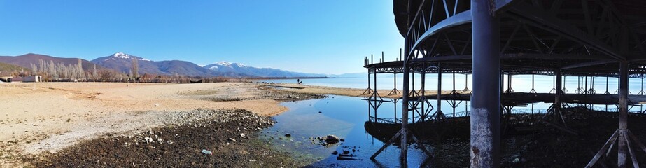 Fototapeta na wymiar panoramic image of a lake prespa in macedonia