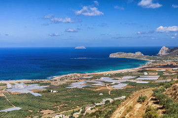 Fototapeta na wymiar Landscape and the roads at Falasarna beach in Crete island, Greece