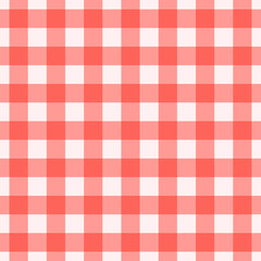 Vector gingham striped checkered blanket tablecloth. Seamless white red table cloth napkin pattern background with natural textile texture. Country fabric material for breakfast or dinner picnic