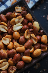 Close-up view of peeled and roasted peanuts