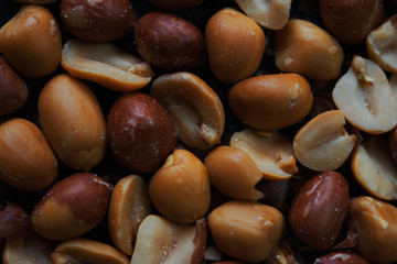 Close-up view of peeled and roasted peanuts