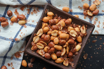 Close-up view of peeled and roasted peanuts