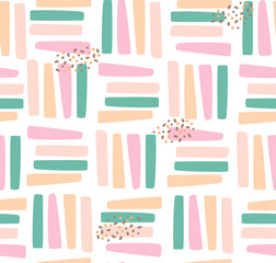 Nahtloses Muster mit Streifen. Kindischer, skandinavischer Hintergrund. Vektor-Illustration für Textilien, Stoffe, Tapeten, Webdesign