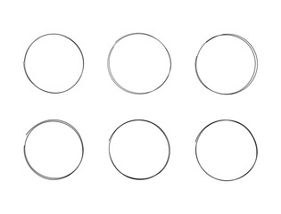 Set of circles drawn by hand. Doodle, sketch, scribble. Simple vector illustration.