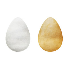 set of two painted natural non colored chicken eggs isolated on white background