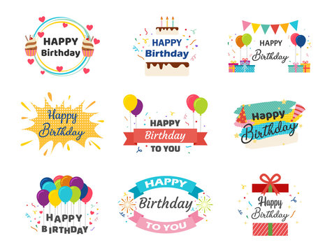 Collection of Happy Birthday banner vector set for celebration - Vector illustration.