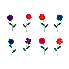 A cute vector set of flowers isolated on white background. Flat style.