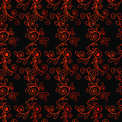 cute orange curls twigs vector illustration seamless pattern on black background