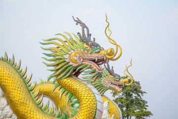 Fototapeta premium Chinese dragon in the sky and incense holder - Thai temple