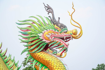 Chinese dragon in the sky and incense holder - Thai temple