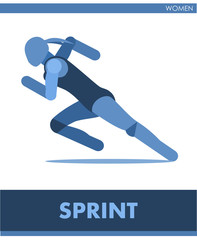 Sprint short-distance running. Women. Run. Athletics. Cross-country sports; racing competition. The symbolic image of a girl. One of a series. Feminine. International sports. Vector. Isolated.