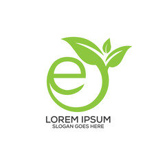 E letter leaf logo design template