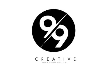 99 9 Number Logo Design with a Creative Cut and Black Circle Background. - obrazy, fototapety, plakaty