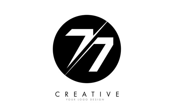 77 7 Number Logo Design with a Creative Cut and Black Circle Background.