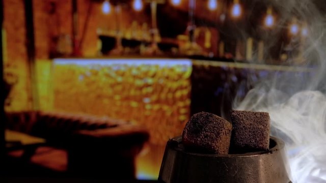 A Chillim of charcoal in the smoke in the hookah