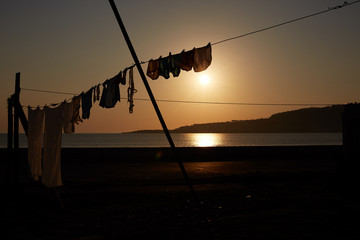 Clothes line in the sunset