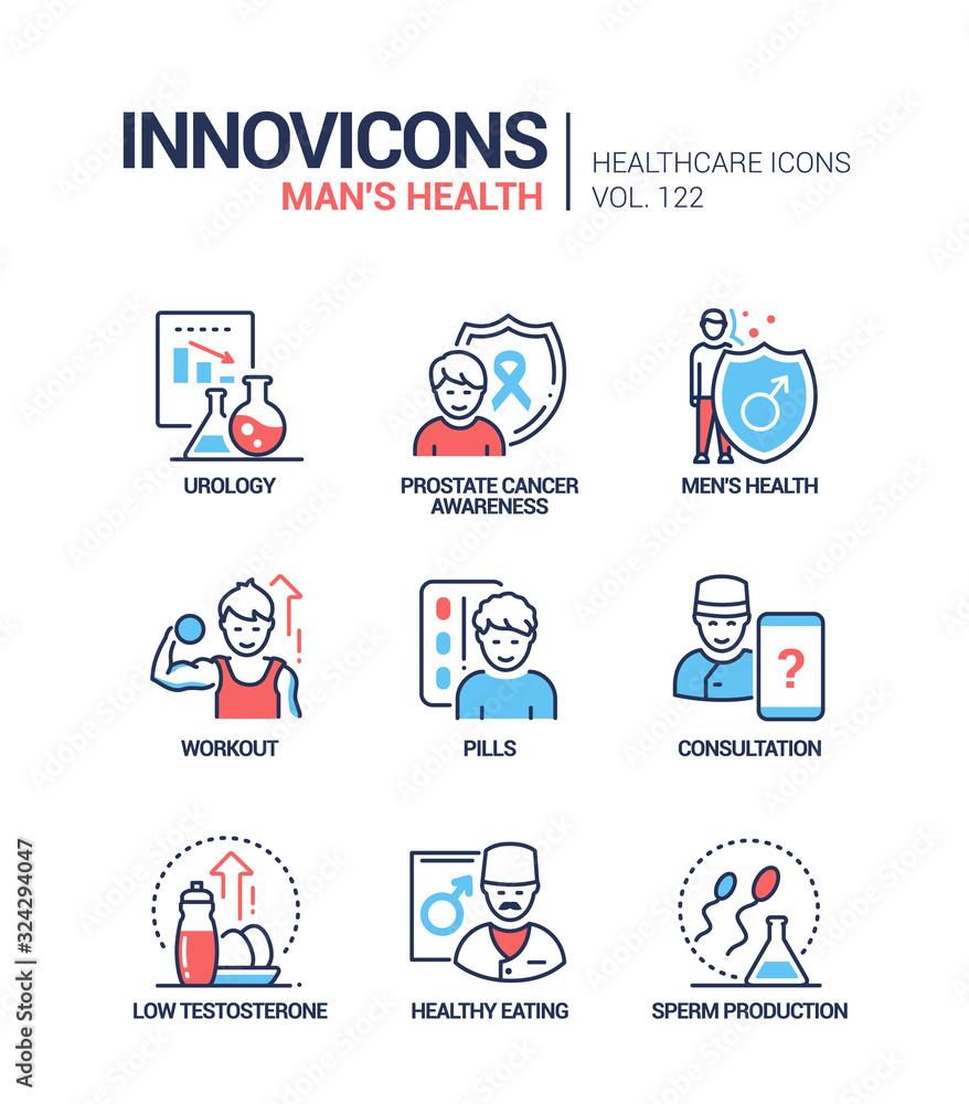 Poster man health - vector line design style icons set