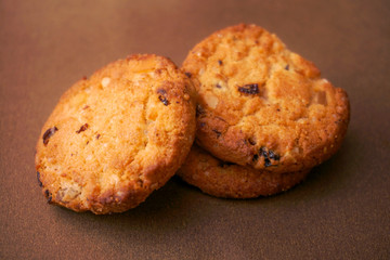 Freshly baked cookies with raisins and cashew nuts