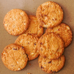 Freshly baked cookies with raisins and cashew nuts