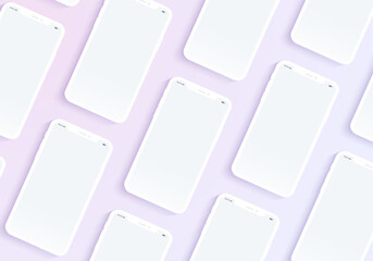 New version of mobile phone with soft white color. Smart phone with blank white screen isolated on white background. Realistic vector mockup phone for visual ui app demonstration. - Vector