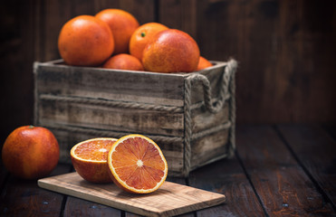 Fresh bloody oranges in the basket 