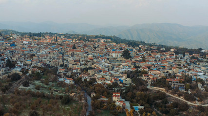 Old village Pano Lefkara in mountains, aerial view. Larnaca District, Cyprus.