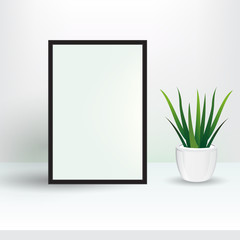 Mockup of photo frame, poster with botanical interior plant illustration - vector