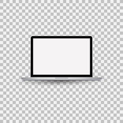 Realistic vector of laptop or notebook mock up with white blank screen isolated on transparent background - Vector