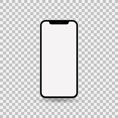New version of white slim smart phone with blank white screen. Realistic mobile phone isolated on transparent background - vector