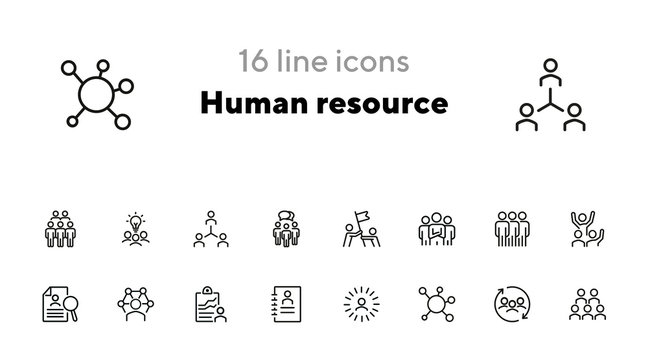 Human resource line icon set. Set of line icons on white background. Group, structure, resume. Career concept. Vector illustration can be used for topics like