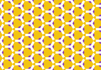 Seamless geometric pattern design illustration. Background texture. In yellow, purple, white colors.