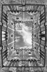 View from the bottom, patio of Palazzo Pubblico, Siena, Italy