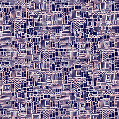 Seamless doodle geometric brick and line pattern.