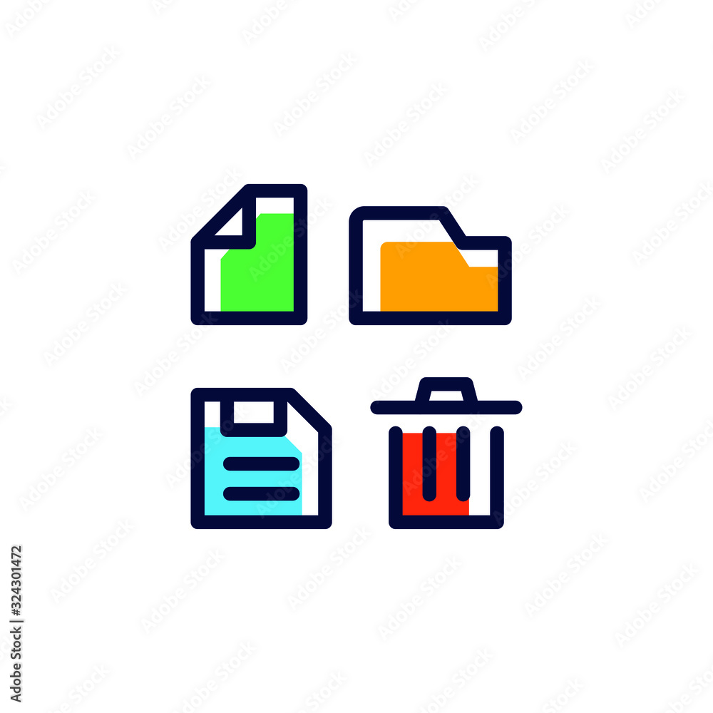 Fototapete office icon set , save ,new document ,save and delete vector illustration in trendy linear line style