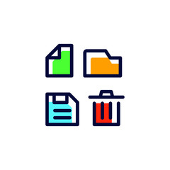office icon set , save ,new document ,save and delete vector illustration in trendy linear line style