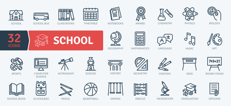 School Icons Pack. Thin line icons set. Flaticon collection set. Simple vector icons