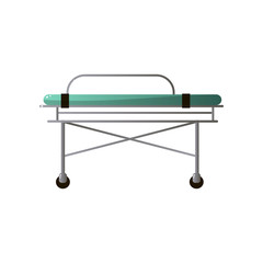 Hospital bed from emergency ambulance section with green mattress