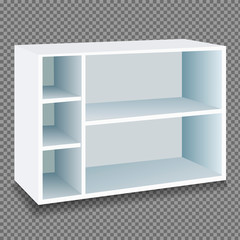 Cupboard with shelves in white on a transparent background. Isolated vector illustration