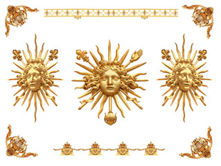 Golden sun isolated detail of golden fence of Versailles Palace.