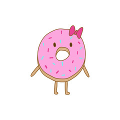 cute pink donut character vector