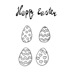 Happy easter spring graphic elements,vector set. Lettering, egg, branch