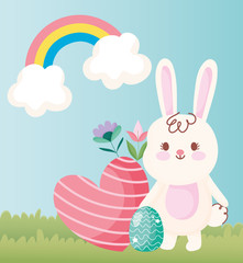 happy easter cute bunny with egg heart and flowers outdoor