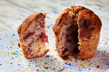 Sliced cupcake muffin on a plate