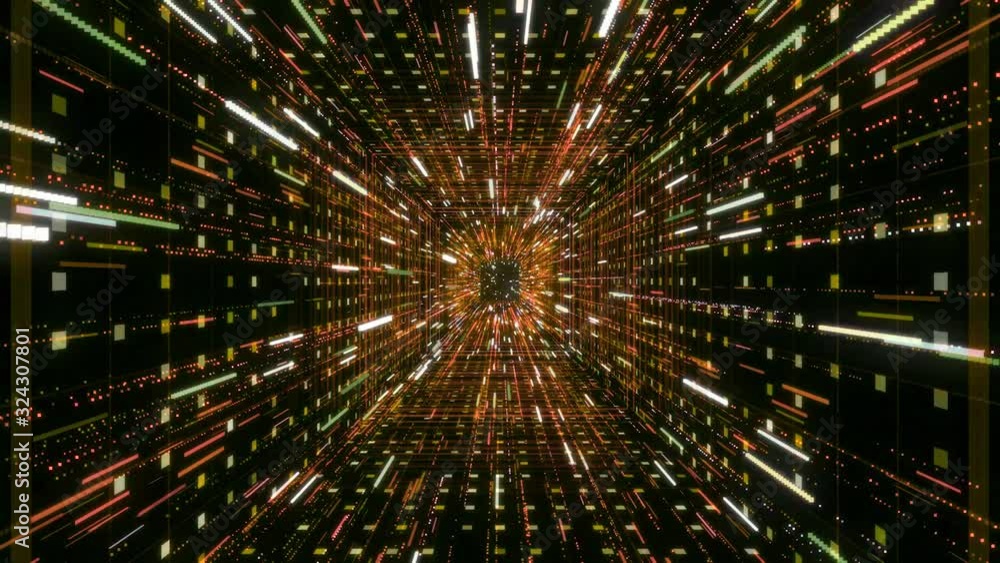 Aufkleber futuristic shining tunnel with stream of lines. animation. beautiful dive into cyber space of square