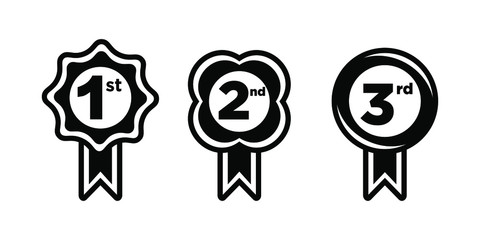1st 2nd 3rd black medal first place second third award winner badge guarantee winning prize ribbon symbol sign icon logo template Vector clip art illustration