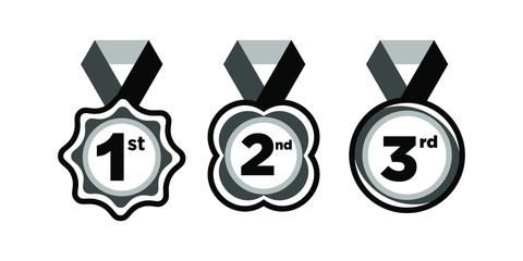 1st 2nd 3rd black medal first place second third award winner badge guarantee winning prize ribbon symbol sign icon logo template Vector clip art illustration