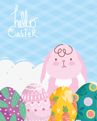 happy easter pink rabbit eggs greeting card decoration