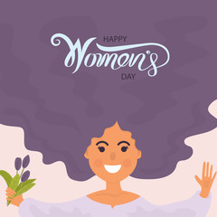 Woman face with long hair.8 March with International Womens Day.Happy women's day design.Flat style design.Element for feminism, womens day concept.Vector illustration